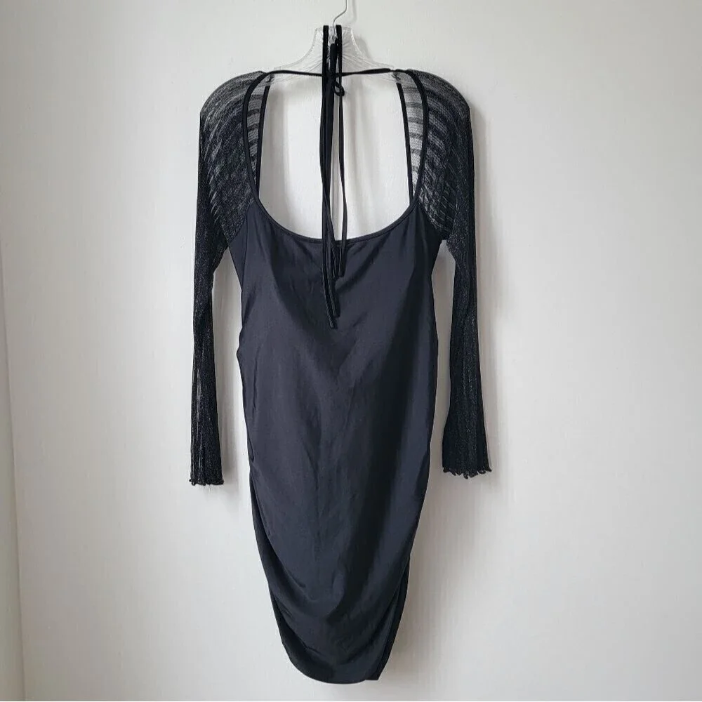 SHEIN CURVE Y2K Whimsigoth Dress Lace Mesh Bell Sleeves Witchy Bodycon Goblin